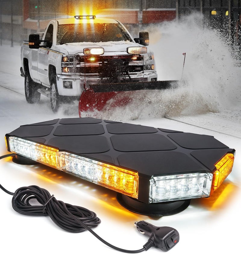 LUMENIX 56 LED Roof Top Strobe Beacon Lights Bar Rooftop Hazard Warning Emergency Safety Flashing Plow Light for Construction Vehicles Tow Commercial Trucks Postal Security Cars Snowplow - Amber White - Image 1